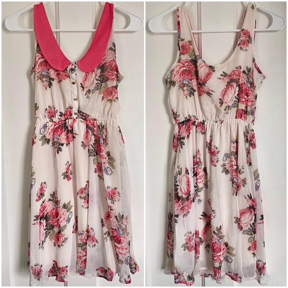 Xhilaration Rose Dress Sz XS Peter Pan Collar Pink Bridgerton Tea Dress